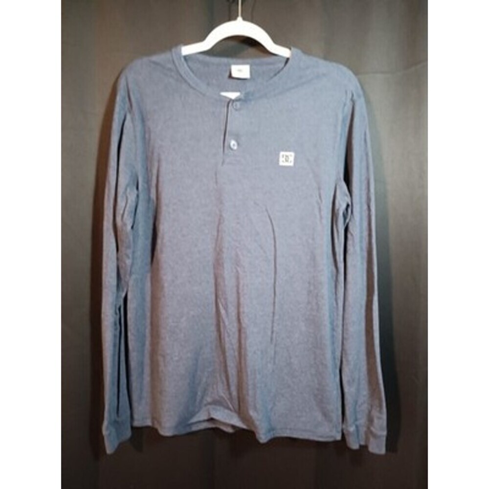 DC Shoes Henley Shirt M Blue Long Sleeve Logo Skate Casual Cotton Tee